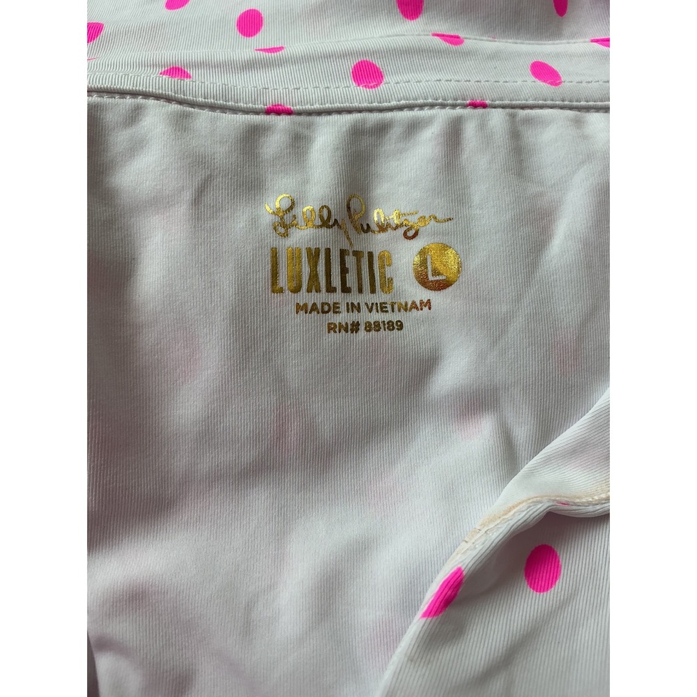 Lilly Pulitzer Lakelyn Bra Polo UPF 50+ Pink White Oval Dot Sleeveless Top L - Picture 4 of 9
